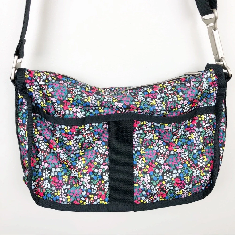 Lesportsac Floral Multicolor Crossbody Hobo Bag - Black Strap
